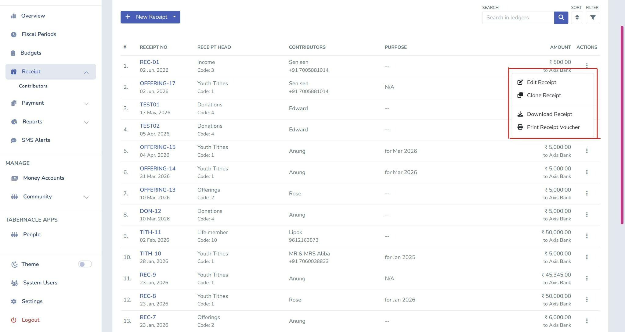 Clone Feature Added to Receipt Ledgers