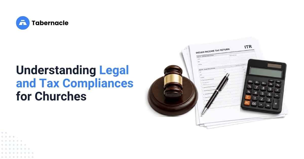 Gavel, documents, and calculator representing legal compliance for churches
